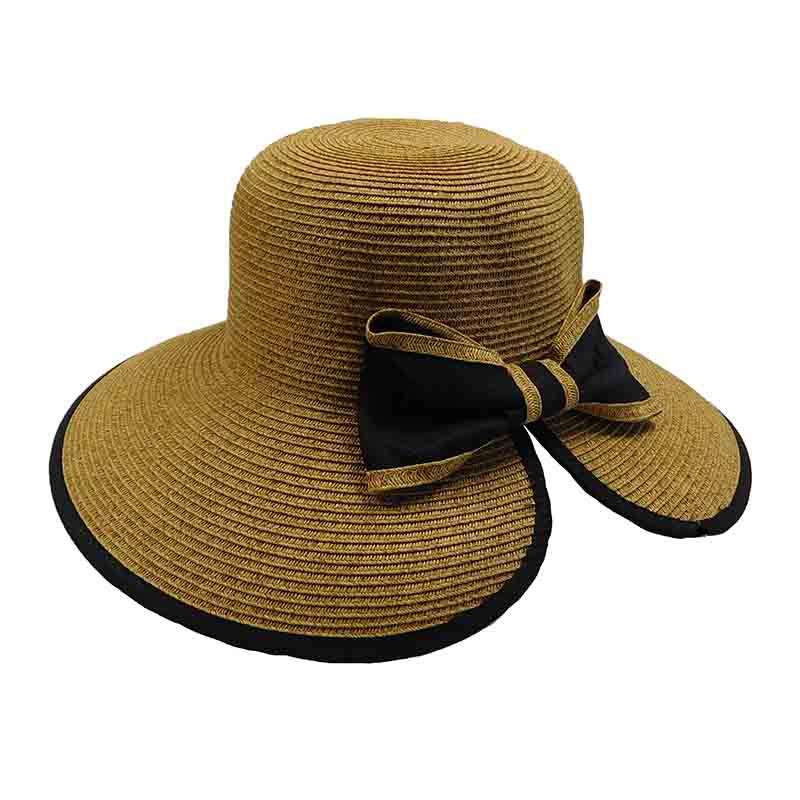 Ribbon Bow V-Back Sun Hat Wide Brim Hat Boardwalk Style Hats da1707bk Black  
