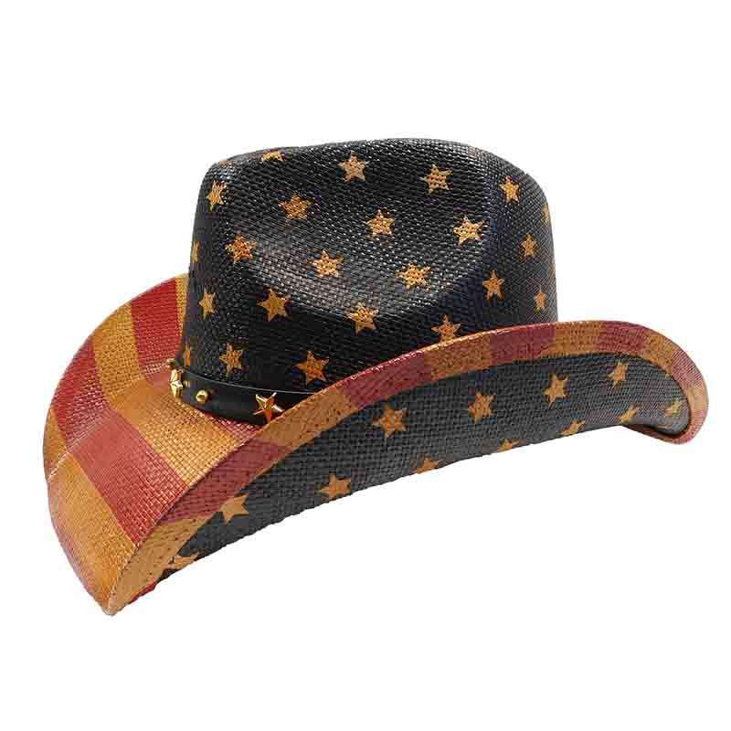 USA Patriotic Cowboy Hat with Star Studded Band - Milani Cowboy Hat Milani Hats ST070bn Tricolor  