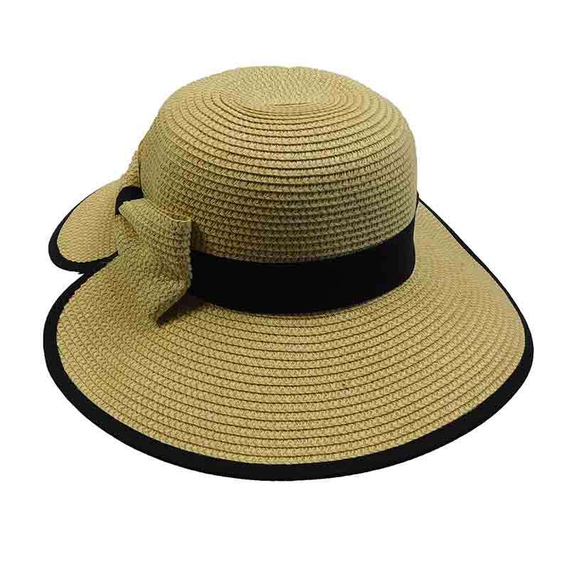 Split-Back Sun Hat with Bow Wide Brim Hat Jeanne Simmons js8208tnt Tan tweed  