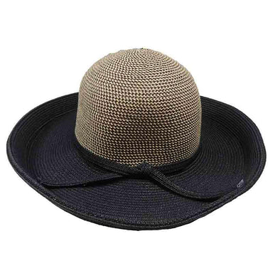 Two Tone Tweed Crown Kettle Brim Sun Hat - Jeanne Simmons Hats Kettle Brim Hat Jeanne Simmons js8211bk Black  