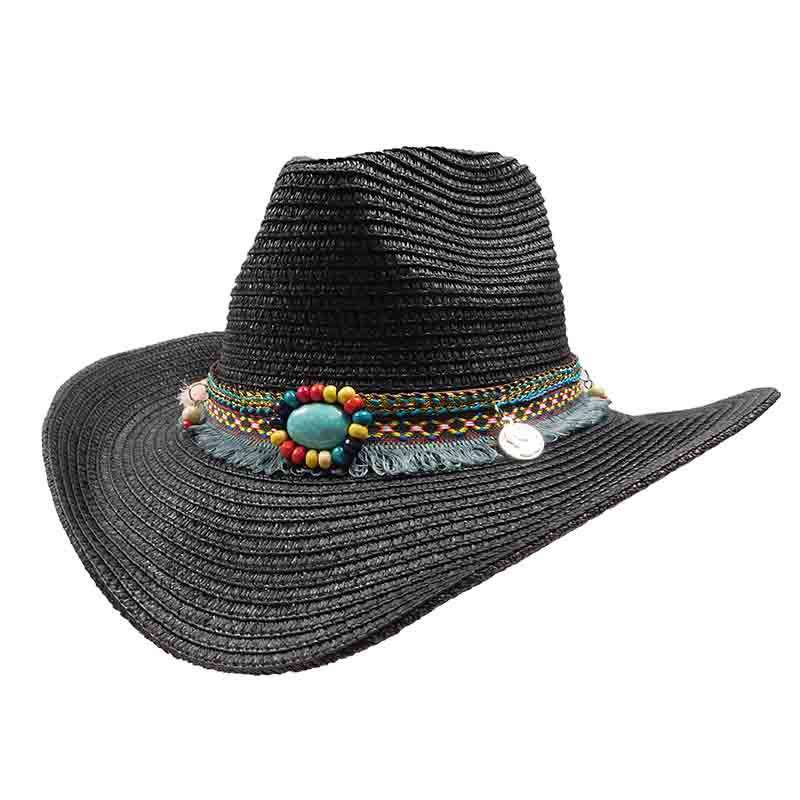 Women's Cowboy Hat with Tassel Band - Jeanne Simmons Hats Cowboy Hat Jeanne Simmons js1342bk Black  