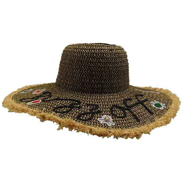 Buzz Off Sun Hat with Frayed Straw Brim by San Diego Hat Company Wide Brim Sun Hat San Diego Hat Company ubl6808bnt Brown tweed  