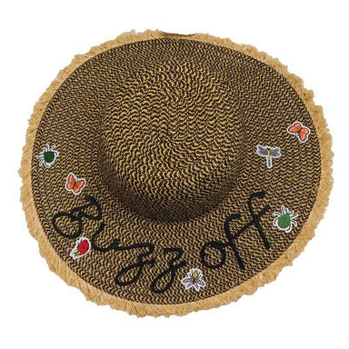 Buzz Off Sun Hat with Frayed Straw Brim by San Diego Hat Company Wide Brim Sun Hat San Diego Hat Company    