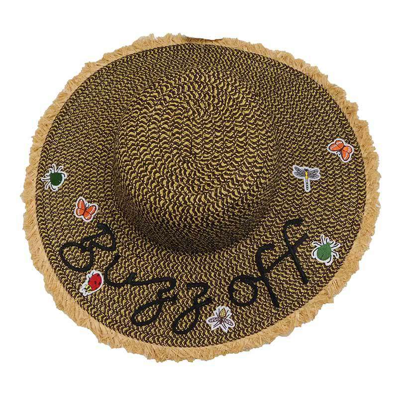 Buzz Off Sun Hat with Frayed Straw Brim by San Diego Hat Company, Wide Brim Sun Hat - SetarTrading Hats 