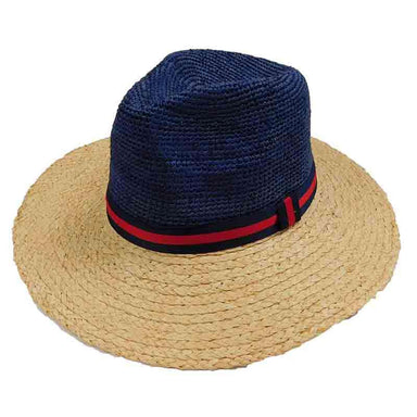 Navy and Natural Raffia Safari Hat by Sun Styles Safari Hat Sun Styles AH369nv Navy / Natural Large (59 cm) 