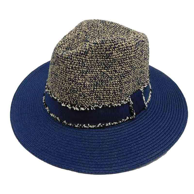 Tweed Navy Raffia Crown Safari Hat by Sun Styles, Safari Hat - SetarTrading Hats 