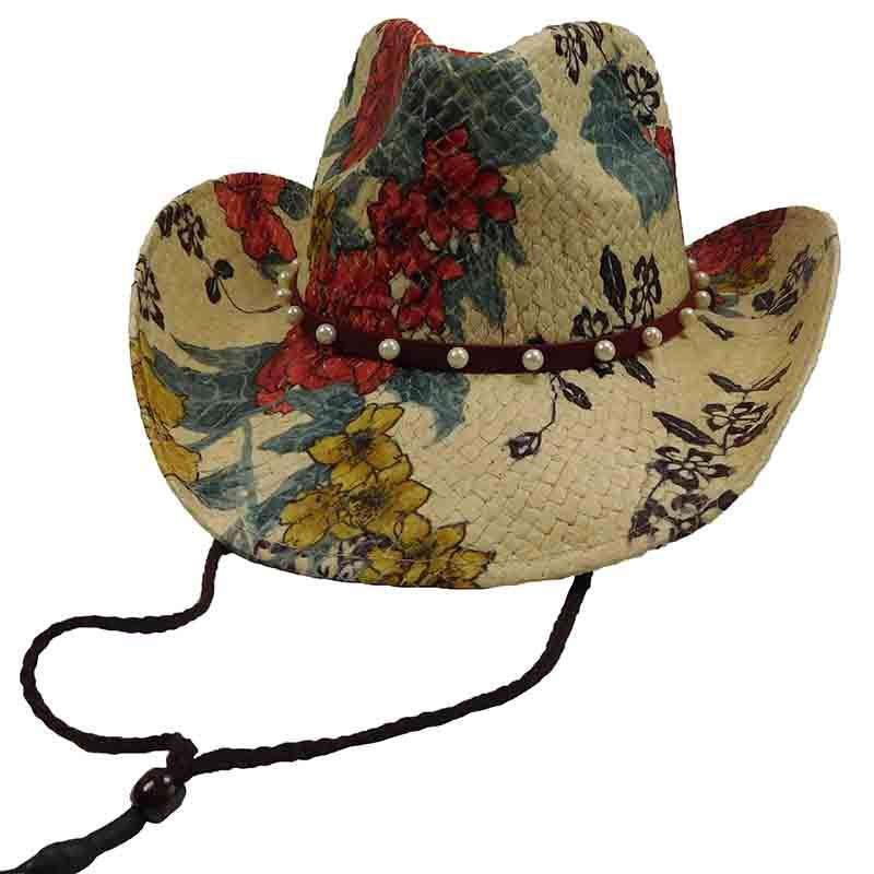 Painted Floral Cowboy Hat with Pearl Band - Sun Styles, Cowboy Hat - SetarTrading Hats 