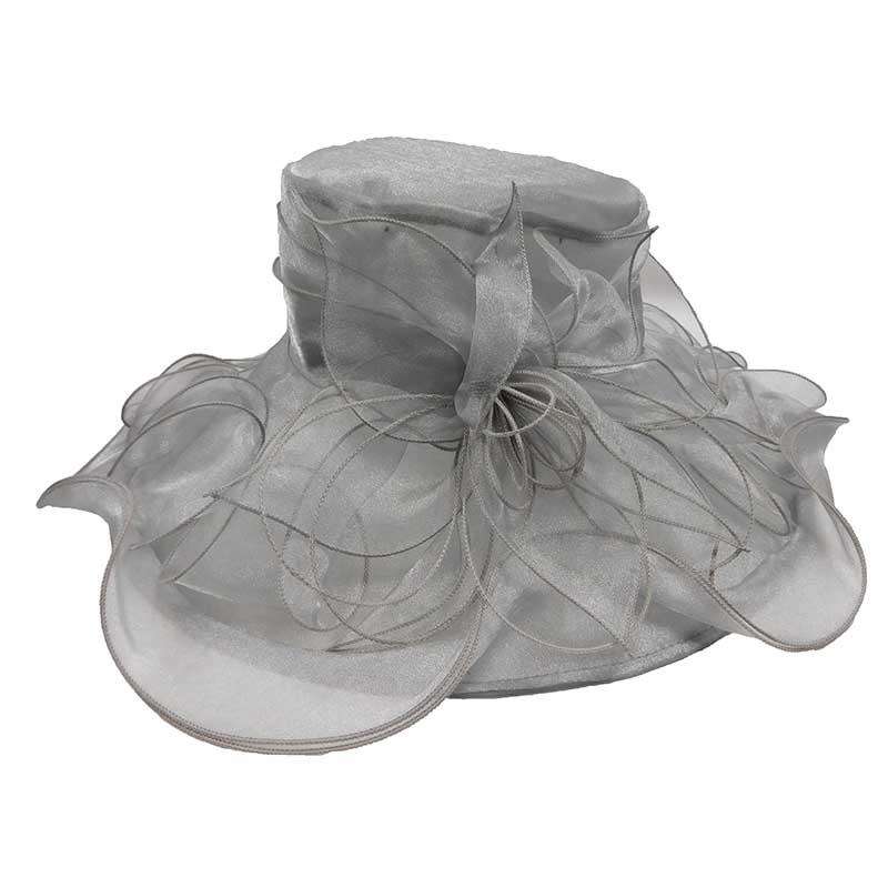 Flower Organza Hat with Curly Ribbon Accent Dress Hat Something Special Hat by5824sv Silver  