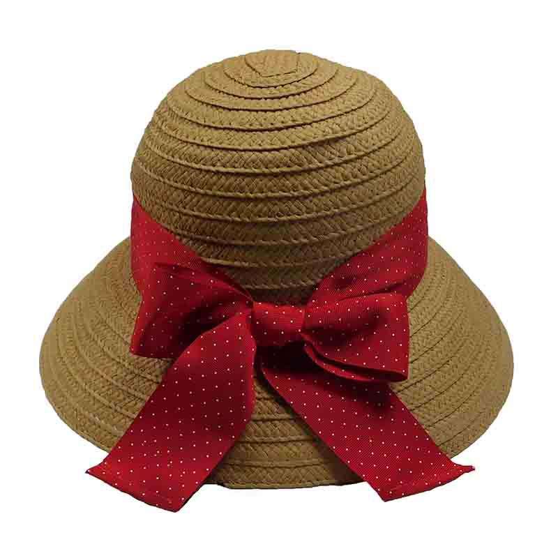 Red Polka Dot Ribbon Bow Summer Bucket Hat - Jones New York, Cloche - SetarTrading Hats 