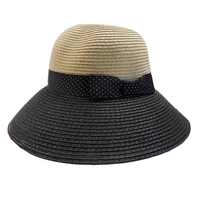 Black Polka Dot Ribbon Bow Big Brim Sun Hat - Jones New York, Wide Brim Hat - SetarTrading Hats 