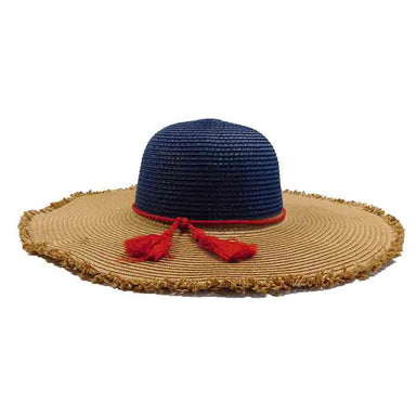 Frayed Edge Navy and Toast Summer Floppy Hat - Adrianne Vittadini, Floppy Hat - SetarTrading Hats 