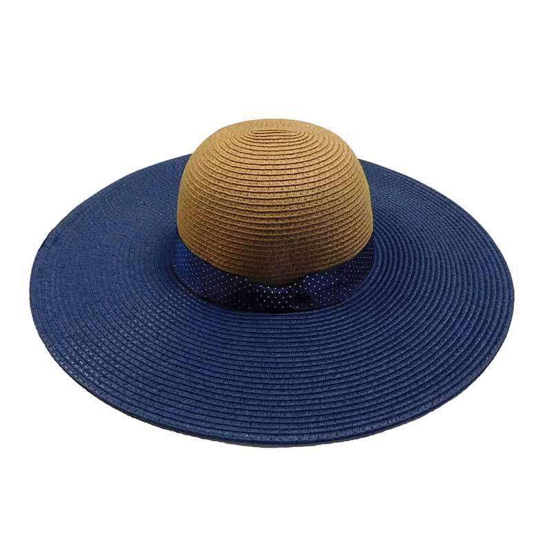 Navy Polka Dot Ribbon Bow Summer Floppy Hats - Jones New  display picture 2