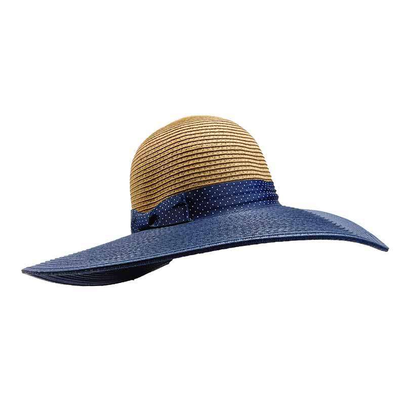 Navy Polka Dot Ribbon Bow Summer Floppy Hat - Jones New York Floppy Hat MAGID Hats    