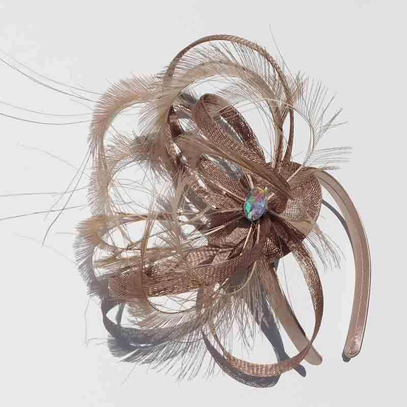 Fascinating Peacock Feather Fascinator - Scala Collezione Fascinator Scala Hats ldf47lt Latte  