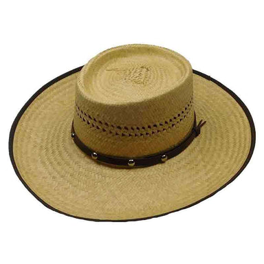 Woven Palm Gambler Hat with Studded Band - P.L. Gallera, Gambler Hat - SetarTrading Hats 