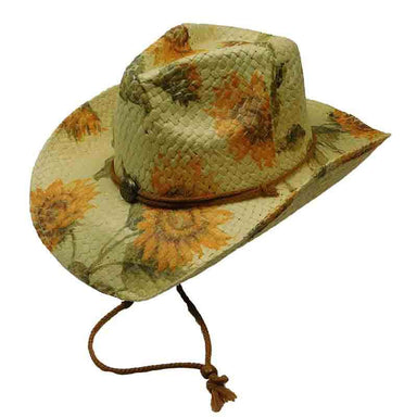 Woven Toyo Floral Cowboy Hat with Chin Cord - Sunflower Cowboy Hat Capsmith sshflo-su Sunflower  
