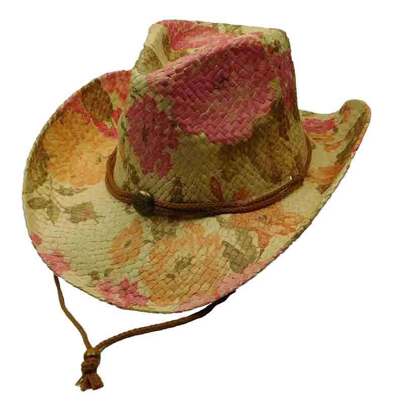 Woven Toyo Floral Cowboy Hat with Chin Cord - Chrysanthemum Cowboy Hat Capsmith sshflo-cy Chrysanthemum  