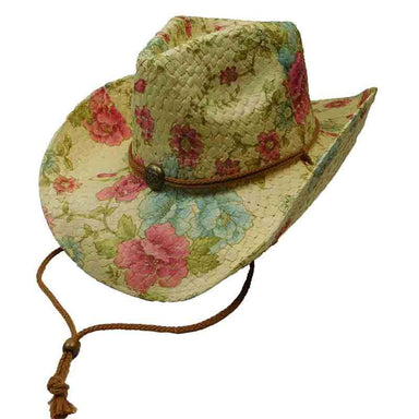 Woven Toyo Floral Cowboy Hat with Chin Cord - Peony Cowboy Hat Capsmith sshflo-pe Peony  