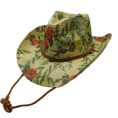 Woven Toyo Floral Cowboy Hat with Chin Cord - Rose Cowboy Hat Capsmith sshflo-rs Rose  