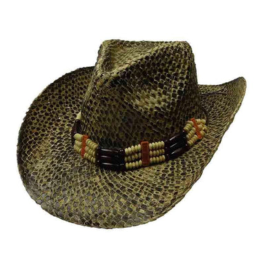 Woven Palm Alligator Skin Cowboy Hat Cowboy Hat Capsmith sbead4 Natural / Black M/L (58.5 cm) 