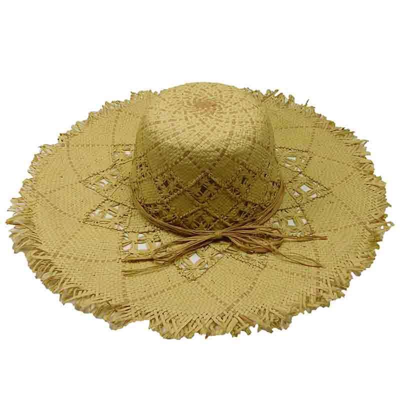 Handwoven Raffia Beach Hat with Fringe Edge - Boardwalk Wide Brim Sun Hat Boardwalk Style Hats    