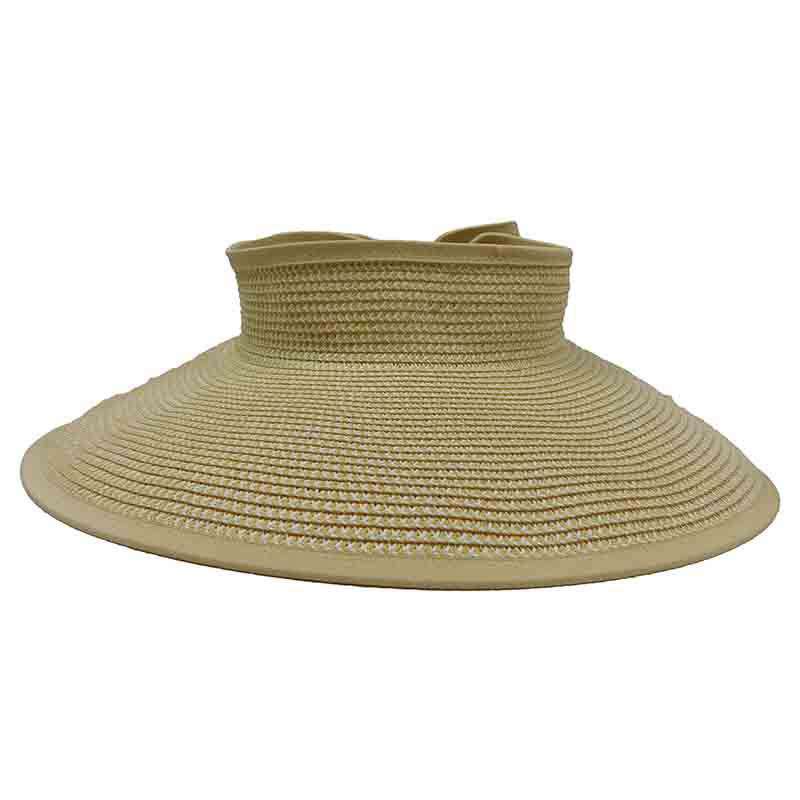 Roll Up Sun Visor Hat with Bow by Milani Visor Cap Milani Hats JM1016NT Natural Tweed M/L (58 cm) 