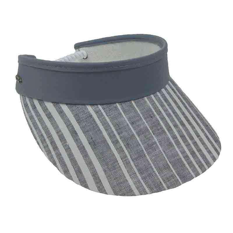 Stripes Cotton Sun Visor with Curly Coil Lace - Sun 'N' Sand Hats Visor Cap Sun N Sand Hats hh2253A gy Grey  