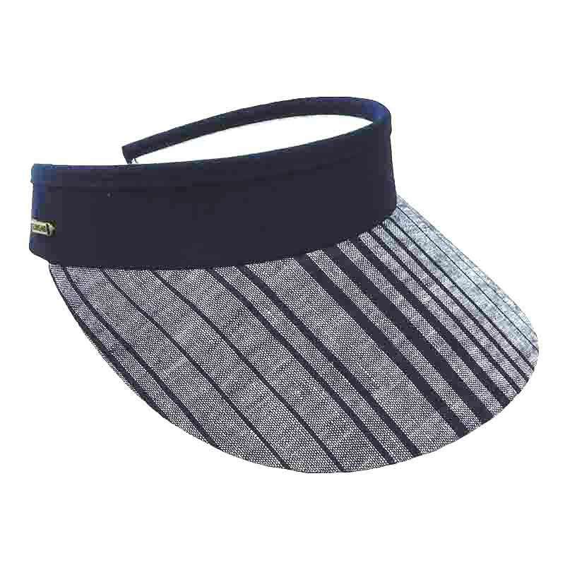 Stripes Cotton Sun Visor with Curly Coil Lace - Sun 'N' Sand Hats Visor Cap Sun N Sand Hats hh2253B nv Navy  