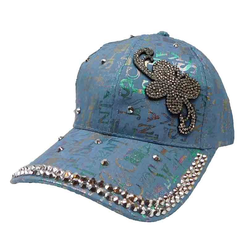 Clover Rhinestone Studded Baseball Cap Cap Bohemian Fashion LH6342bl Blue  