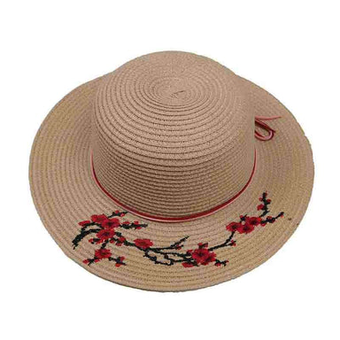 Embroidered Red Blossom Tree Sun Hat for Small Heads - Jeanne Simmons Hats, Wide Brim Sun Hat - SetarTrading Hats 