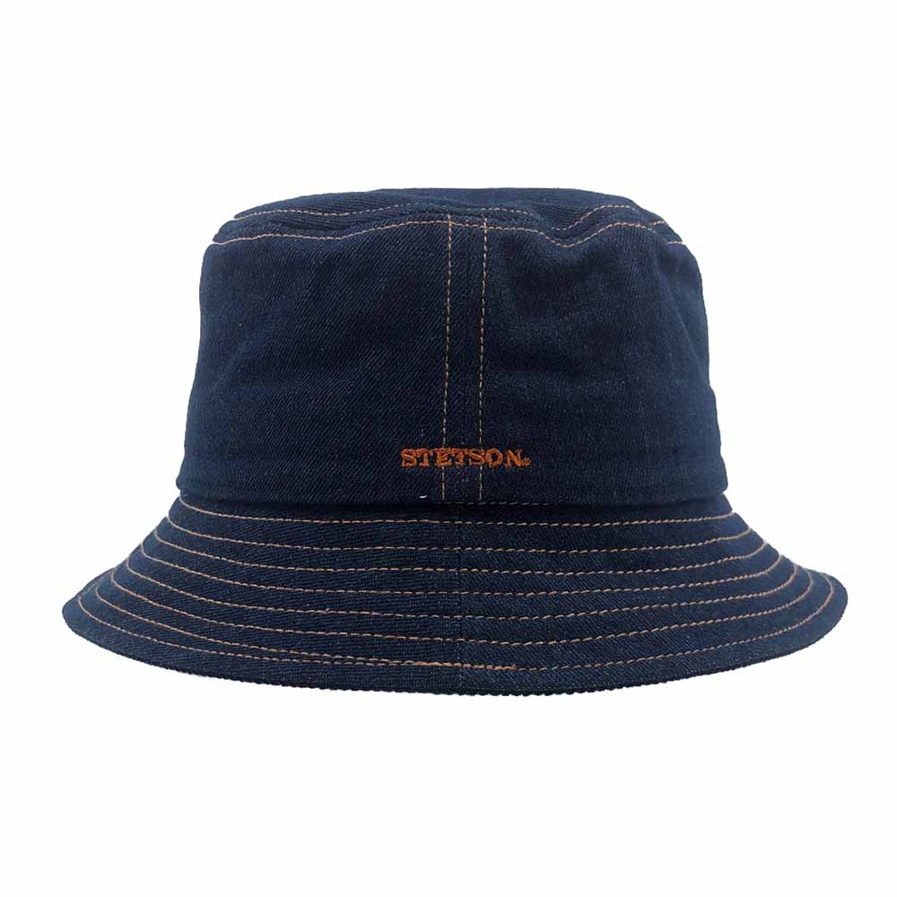 Dark Denim Bucket Hat with Orange Stitching - Stetson Hats Bucket Hat Stetson Hats STW396 Denim Medium (57 cm) 