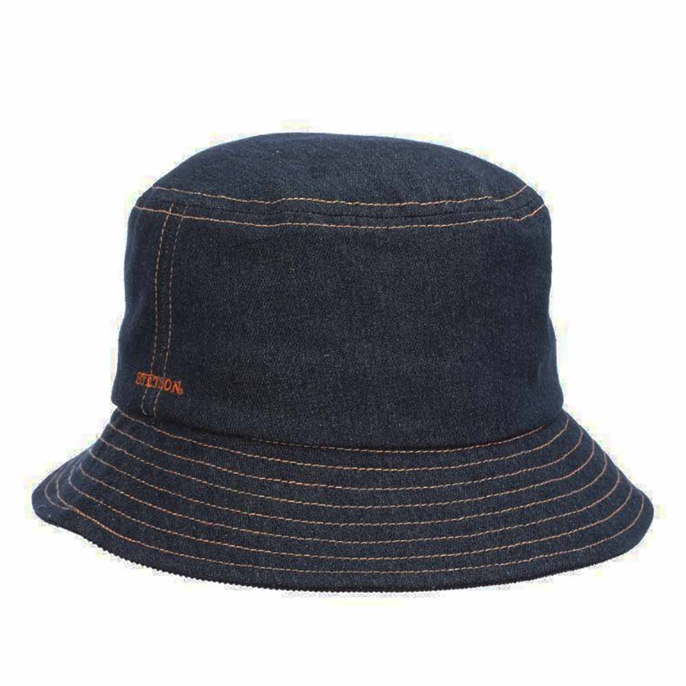 Dark Denim Bucket Hat with Orange Stitching - Stetson Hats