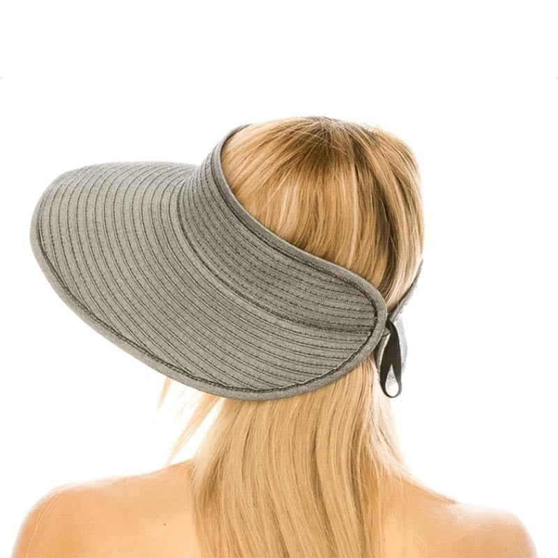 Denim Ribbon Wrap Around Roll Up Sun Visor Hat - Boardwalk Style Visor Cap Boardwalk Style Hats    