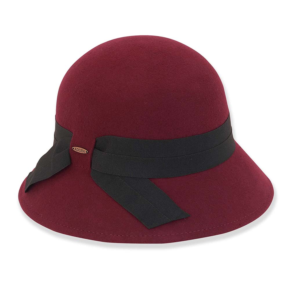 Double Ribbon Band Wool Felt Cloche - Adora® Wool Hat, Cloche - SetarTrading Hats 