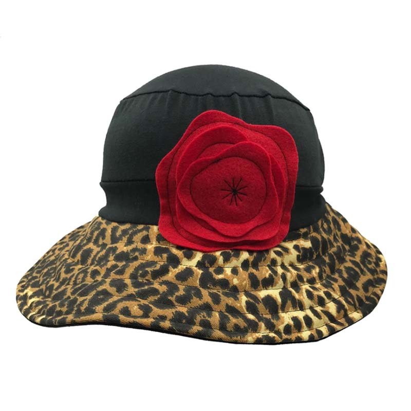 Eco Cotton Stretch Fit Sun Hat with Animal Print Brim - Flipside Hats Wide Brim Hat Flipside Hats 019-153 Black  