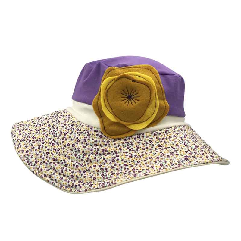 Eco Cotton Stretch Fit Sun Hat with Tiny Floral Print - Flipside Hats Wide Brim Hat Flipside Hats 019-141 Purple  