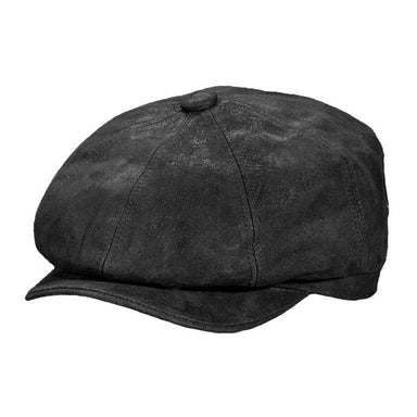 Edison Weathered Leather Newsboy Cap - Scala Hats Flat Cap Scala Hats SL199-BLK2 Black Medium