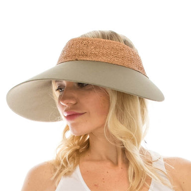 Extra Large Sun Visor Hat with Crocheted Raffia Band - Boardwalk Style, Visor Cap - SetarTrading Hats 