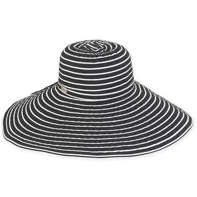 Extra Wide Brim Sun Hat with Metallic Ribbon - Sun'N'Sand Hats Wide Brim Sun Hat Sun N Sand Hats HH2420C Black Medium (57 cm) 