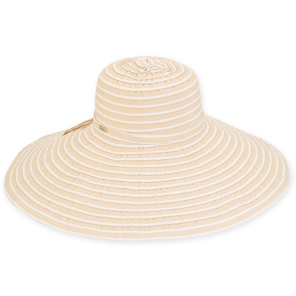 Extra Wide Brim Sun Hat with Metallic Ribbon - Sun'N'Sand Hats Wide Brim Sun Hat Sun N Sand Hats HH2420A Natural Medium (57 cm) 