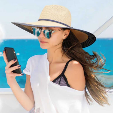 Extra Wide Brim Straw Beach Hat with Denim Accent - Sun 'N' Sand Hat Safari Hat Sun N Sand Hats    