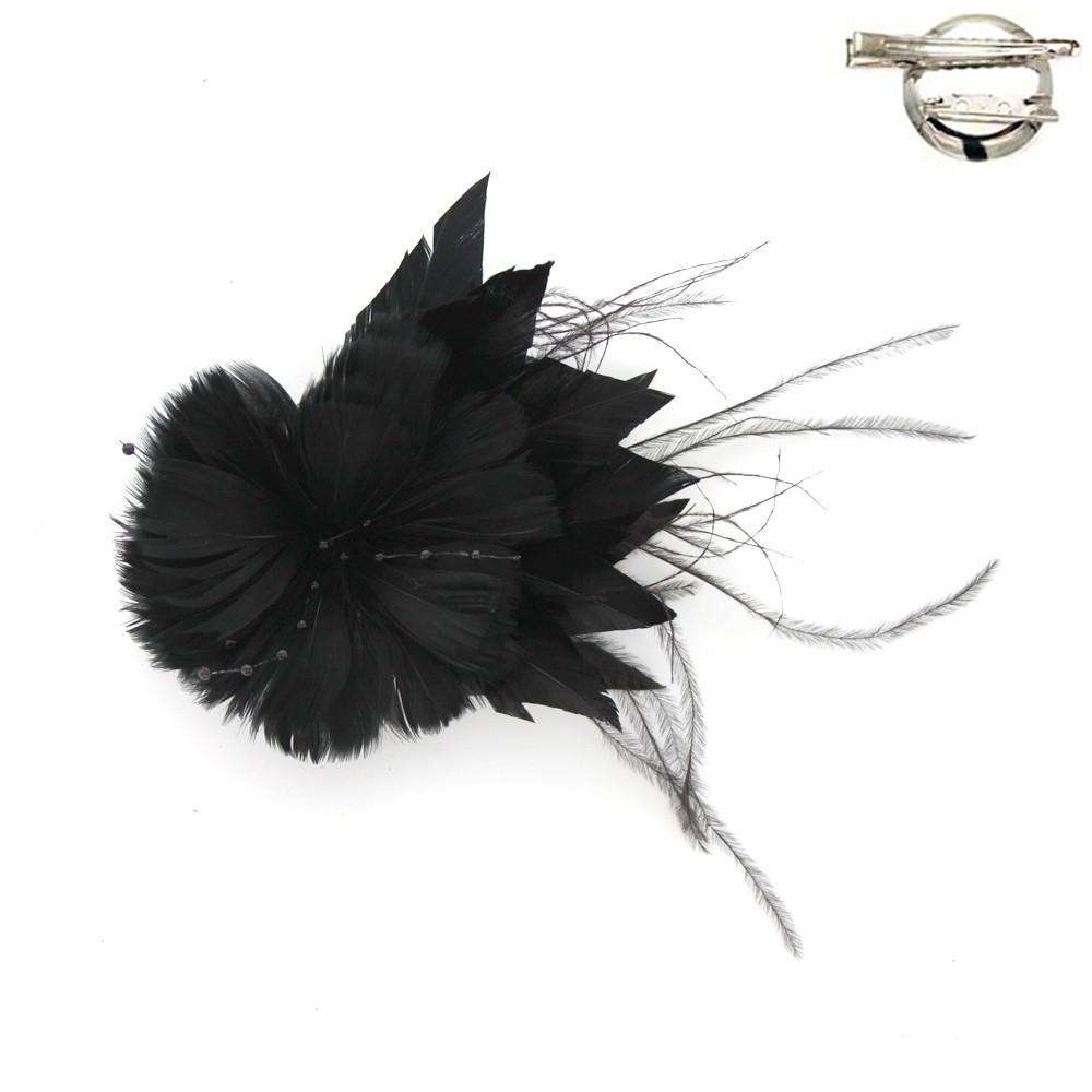 Feather Flower and Leaf Fascinator-Brooch Pin Fascinator Something Special LA Fft39BK Black  