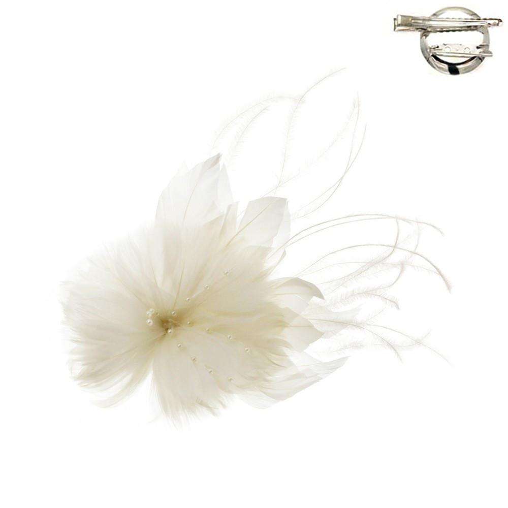 Feather Flower and Leaf Fascinator-Brooch Pin Fascinator Something Special LA Fft39IV Ivory  