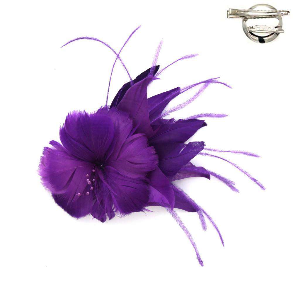 Feather Flower and Leaf Fascinator-Brooch Pin Fascinator Something Special LA FT39PP Purple  