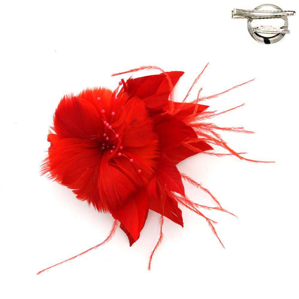 Feather Flower and Leaf Fascinator-Brooch Pin Fascinator Something Special LA Fft39RD Red  