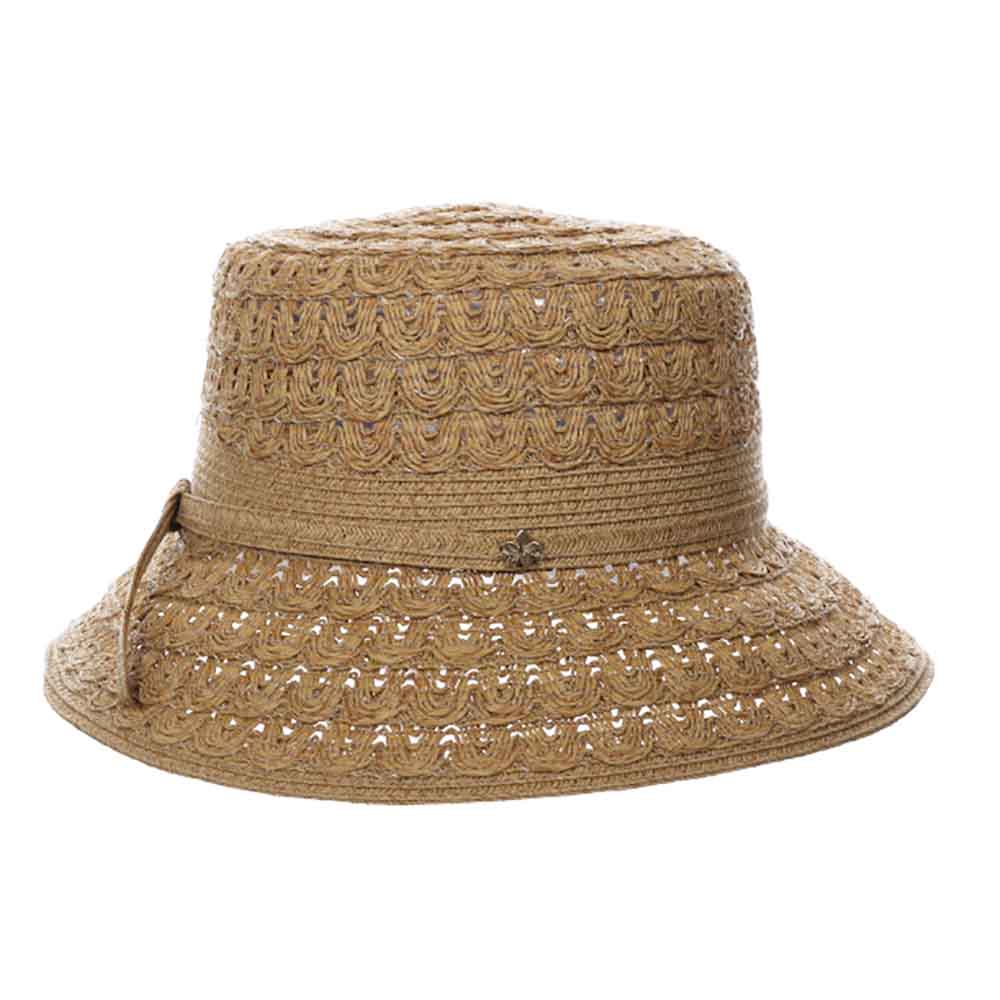 Fancy Braid Straw Summer Cloche - Cappelli Straworld Hats Cloche Cappelli Straworld CSW424-TT Toast M/L (58 cm) 