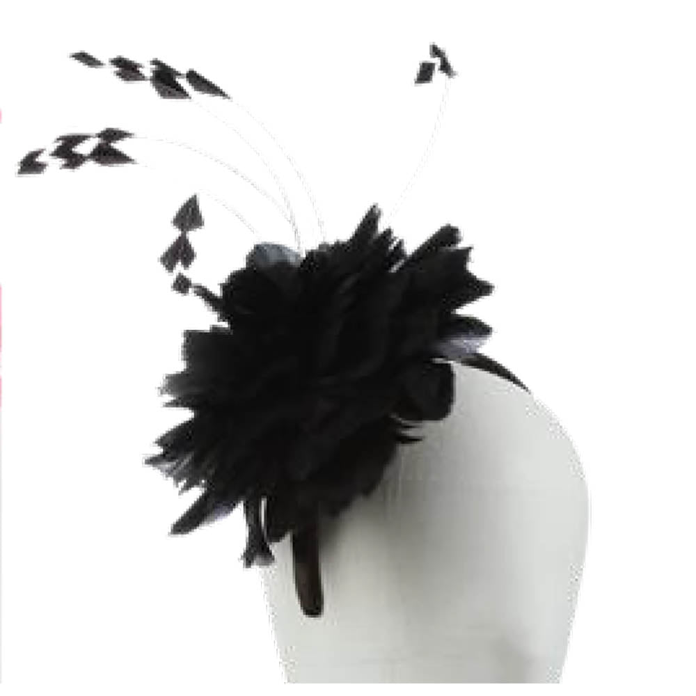 Feather Flower Fascinator Headband - Scala Collection Hats Fascinator Scala Hats LDF68BK Black  