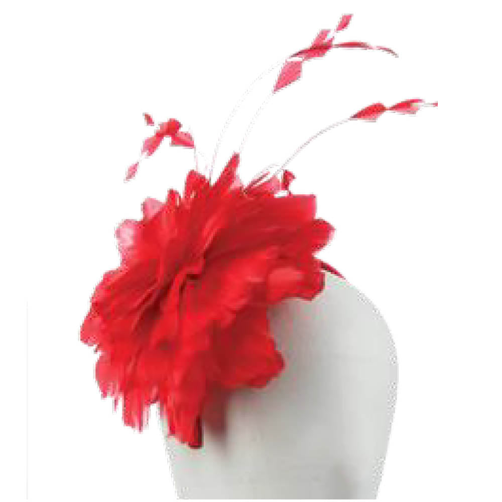Feather Flower Fascinator Headband - Scala Collection Hats Fascinator Scala Hats LDF68RD Red  