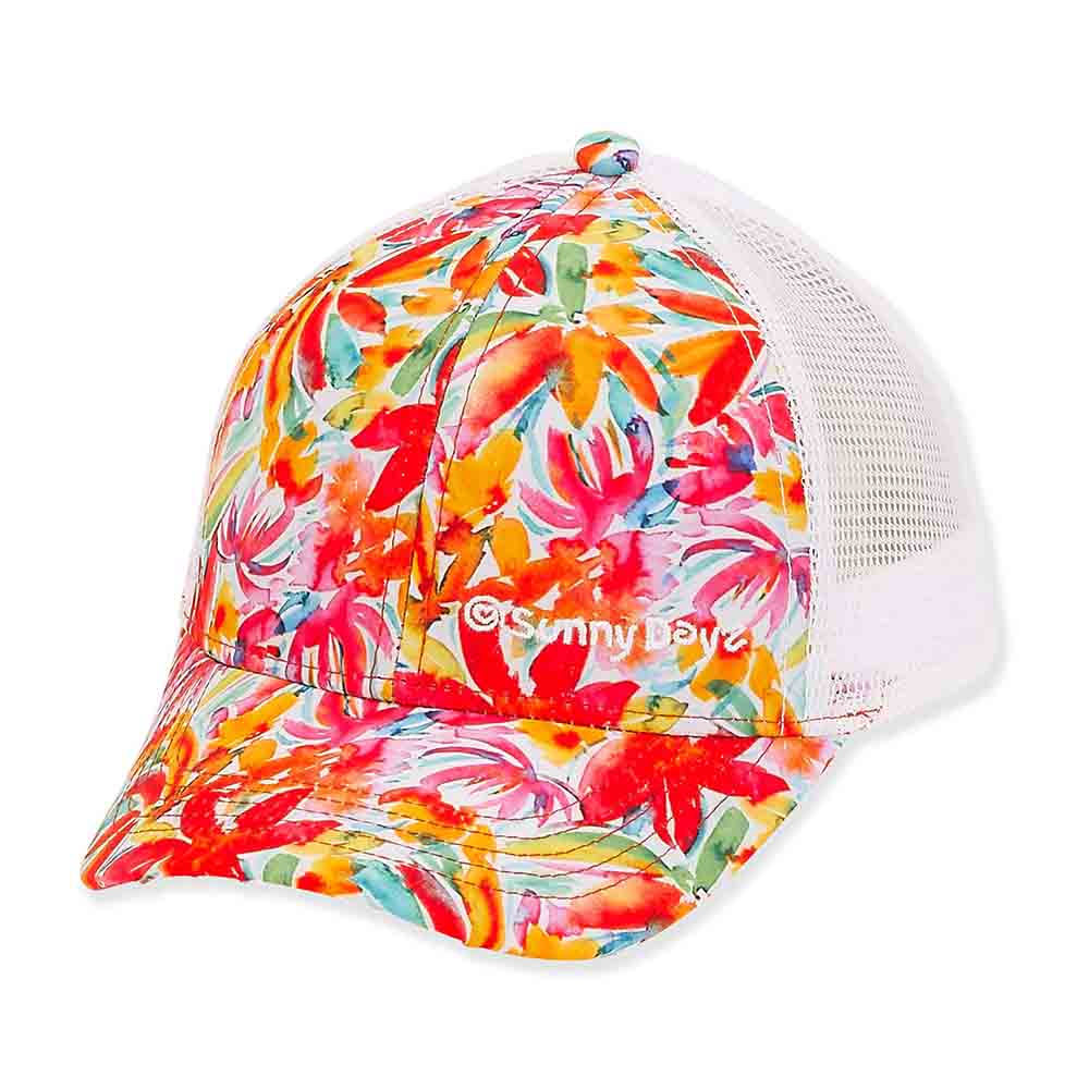 Fiesta Tropical Trucker's Cap for Small Heads - Sunny Dayz Petite Hats Cap Sun N Sand Hats HK376 Red / Orange Small (54 cm) 