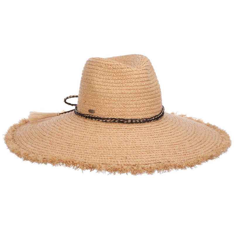 Fine Braid Raffia Straw Safari Hat with Frayed Brim - Scala Hats Safari Hat Scala Hats LR768 Natural OS (57 cm) 